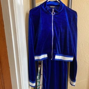 Royal Blue and White wide leg jogging suit